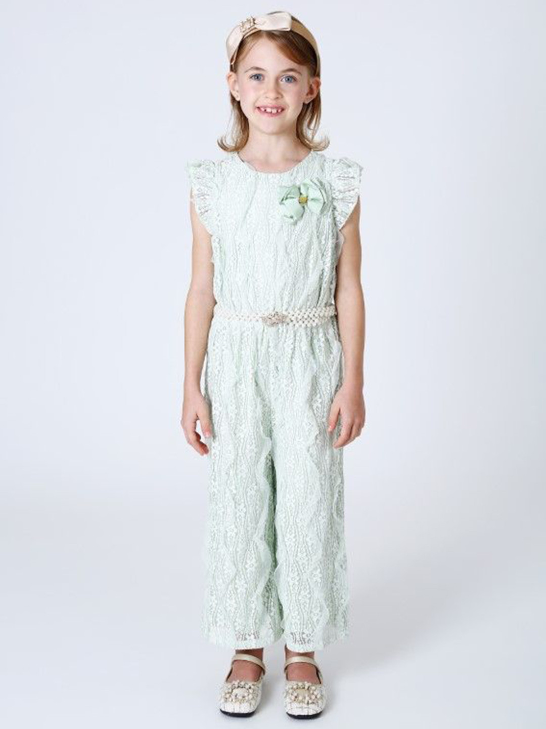 One Friday Girls Mint Lace Jumpsuit