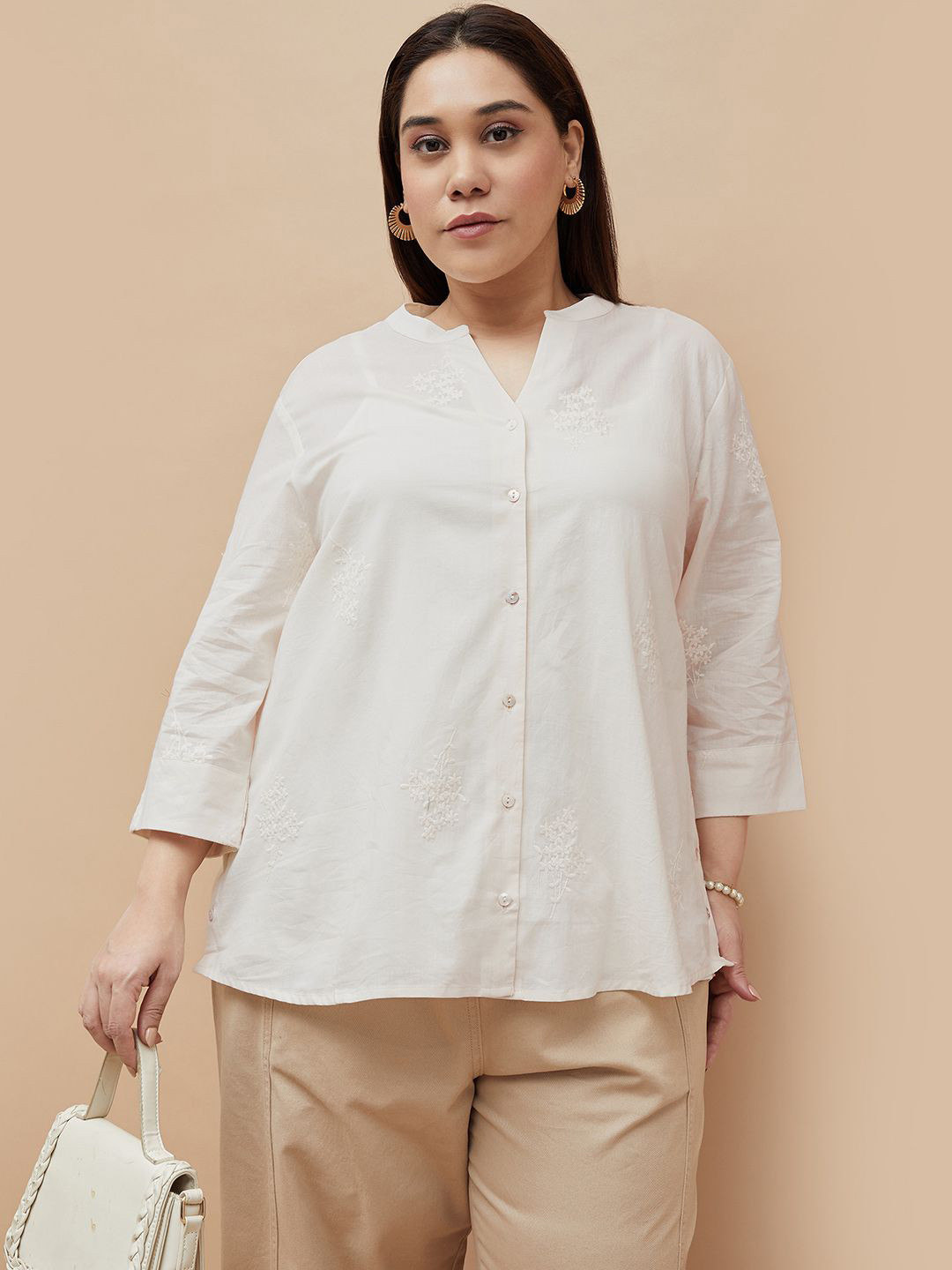 Nexus by Lifestyle Plus Size Embroidered Shirt Style Top