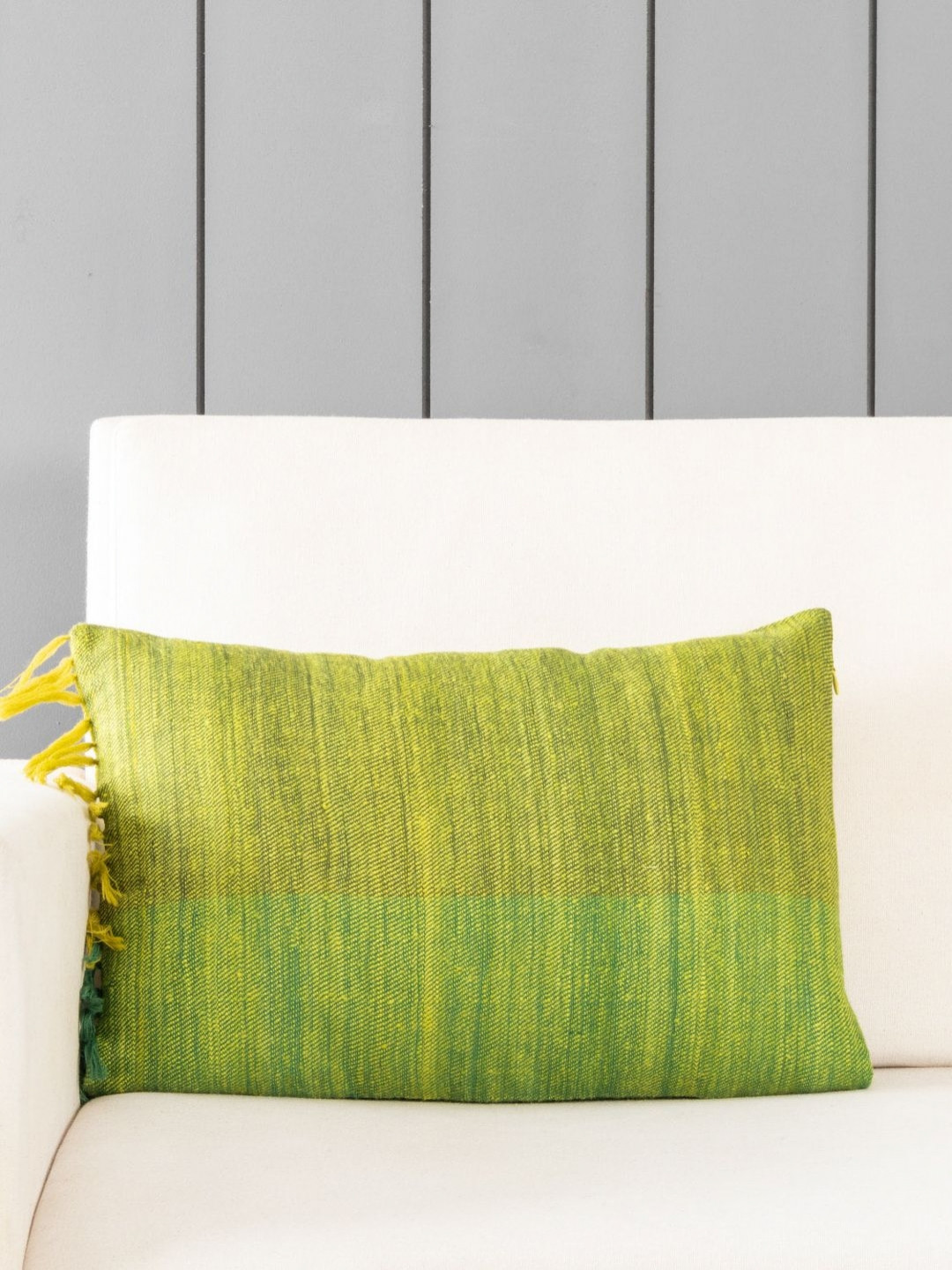 Eyaas Green Wool Washable Textured Rectangle Cushion Cover -12x18In