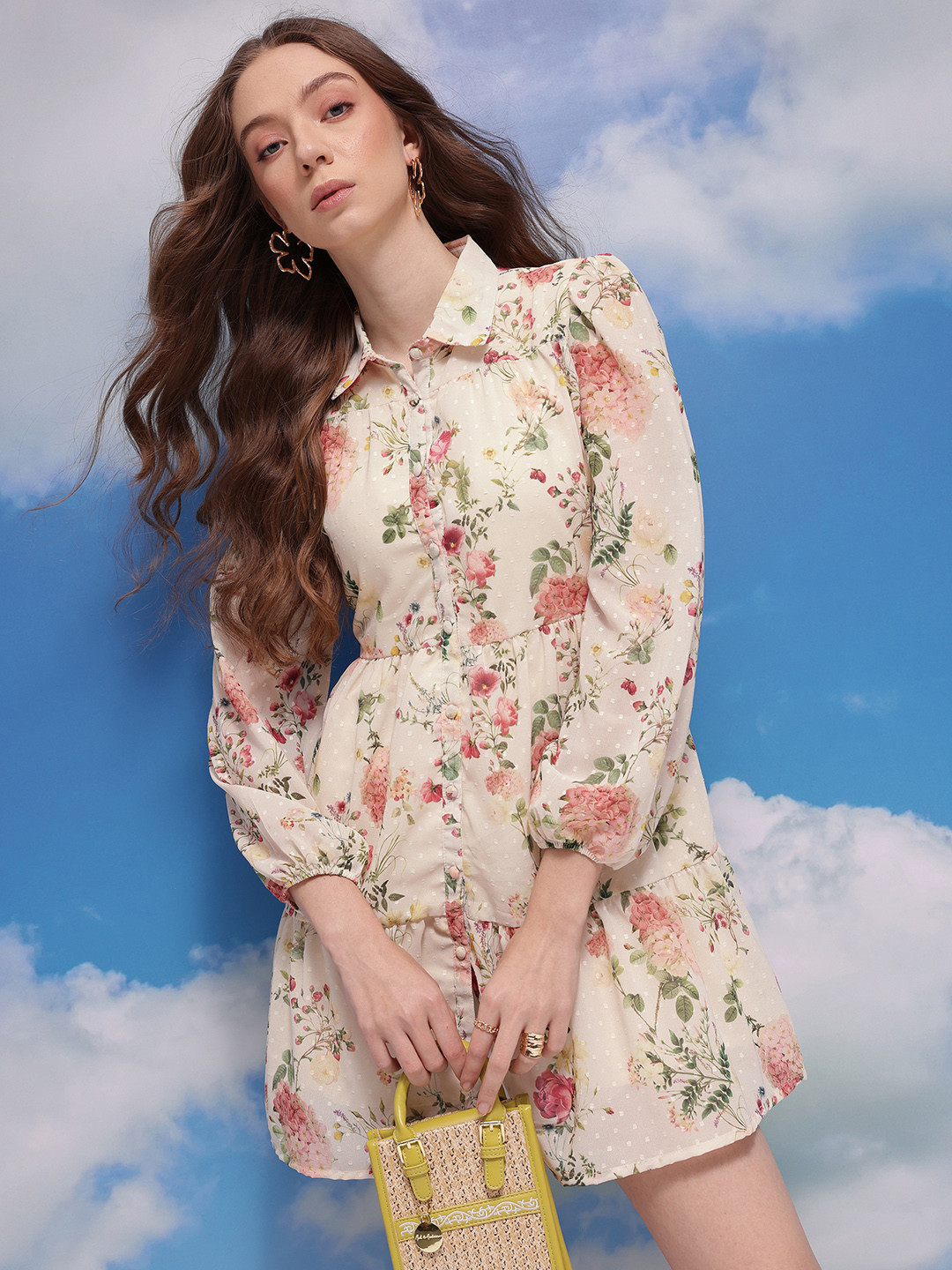 CORSICA Floral Print Dobby Weave Shirt Style Dress