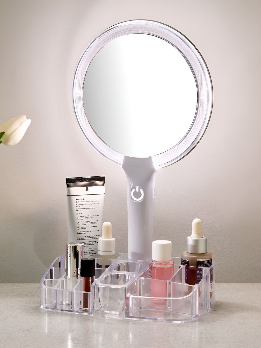 Home Centre White Double-Sided LED Table Mirror With Organiser