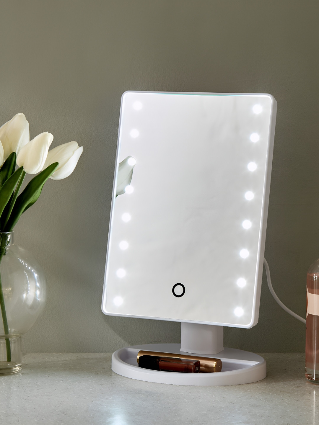 Home Centre White Single Sided LED Table Mirror