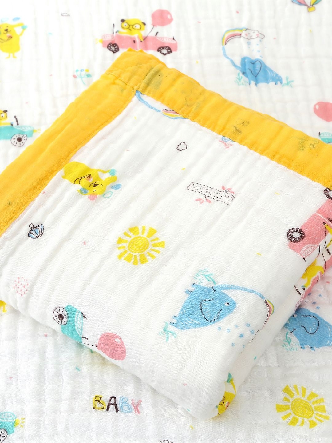 Baby Moo Yellow & White Checked 210 GSM Single Bed Blanket