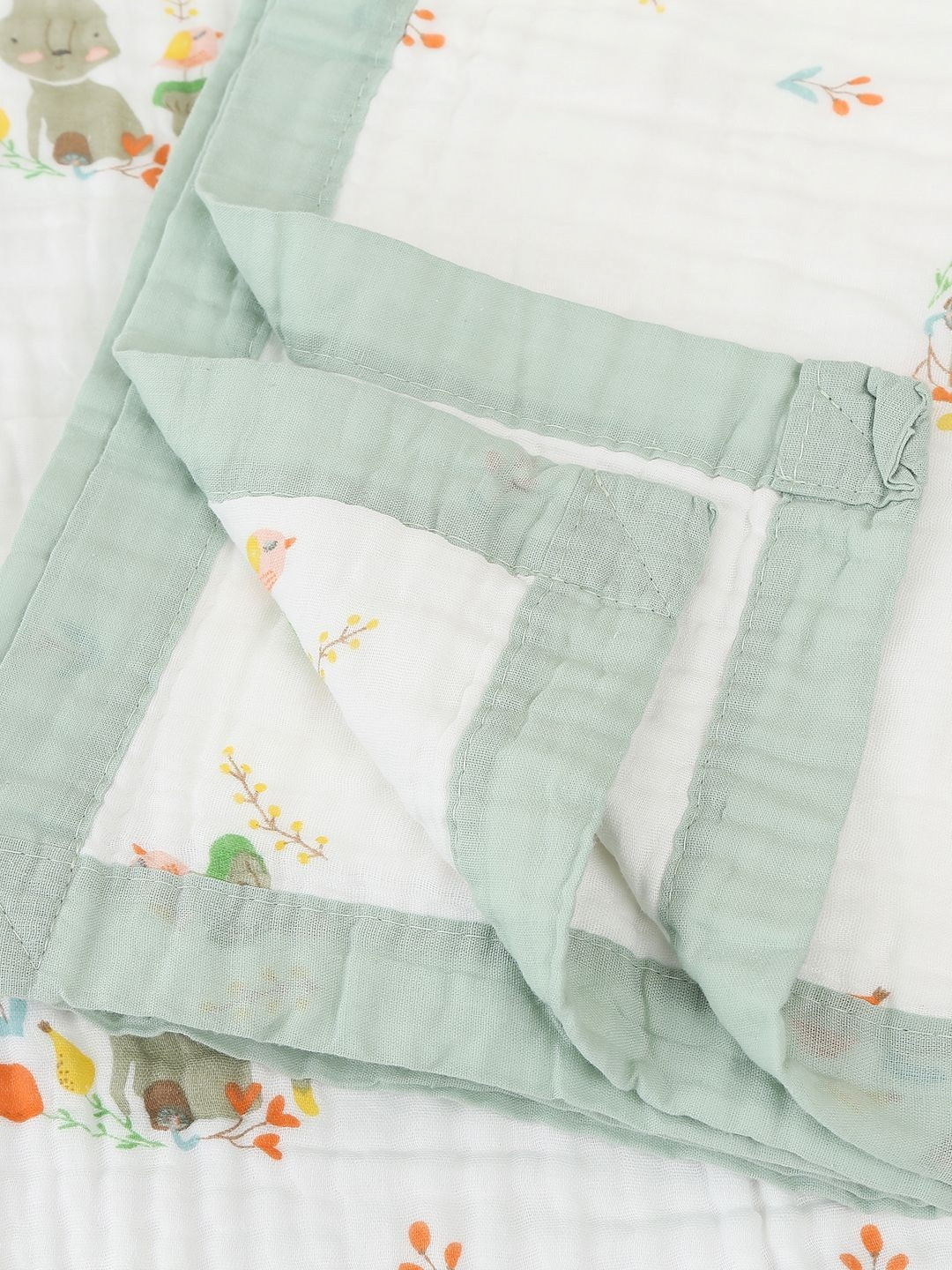 Baby Moo White & Green Checked 210 GSM Single Bed Blanket