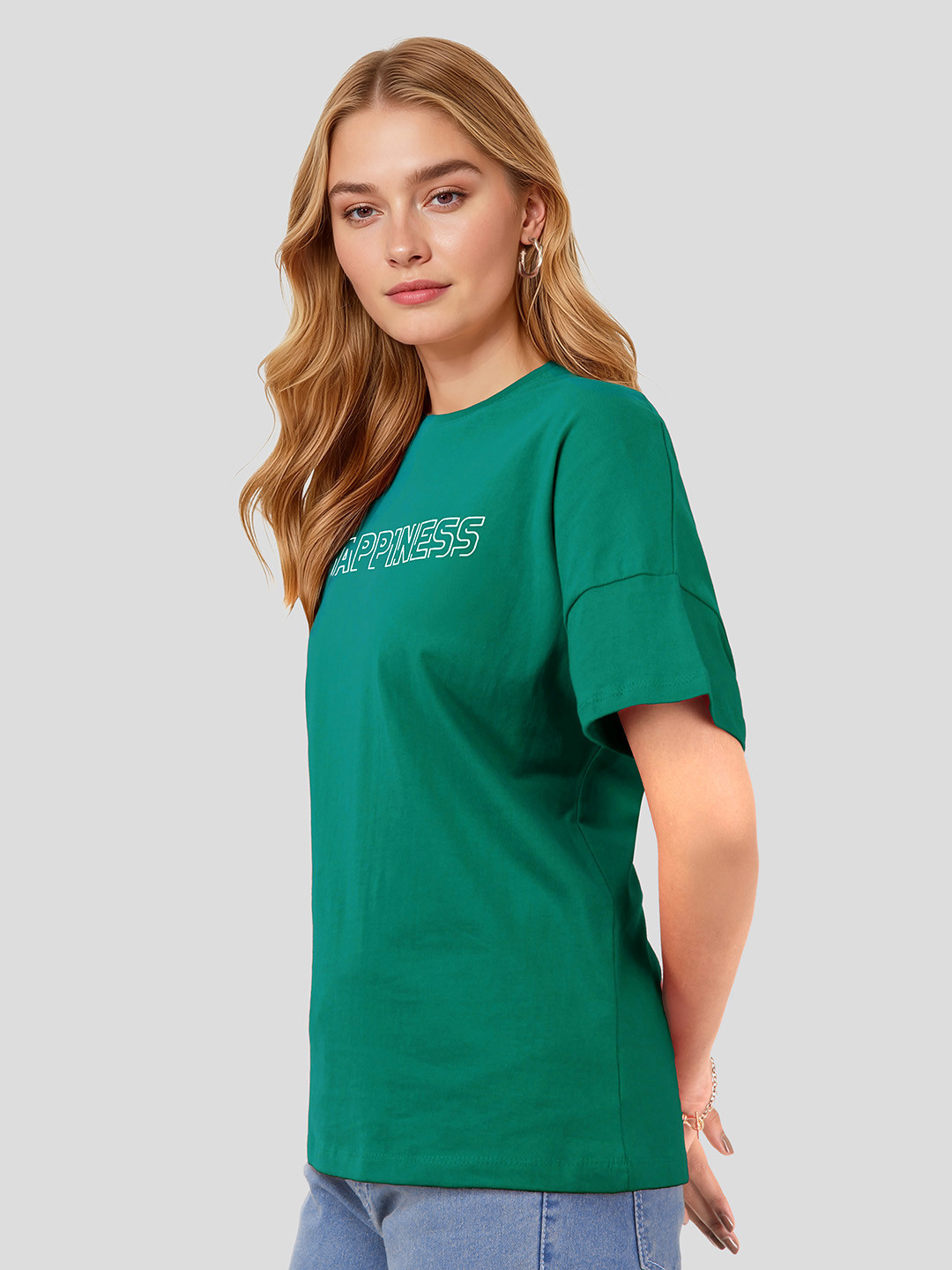 Mast & Harbour Women Typography Printed Drop-Shoulder Sleeves Pure Cotton T-shirt