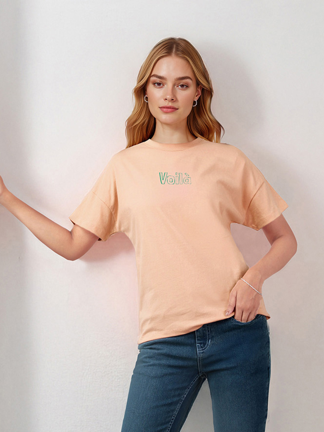 Mast & Harbour Women Typography Printed Drop-Shoulder Sleeves Pure Cotton T-shirt
