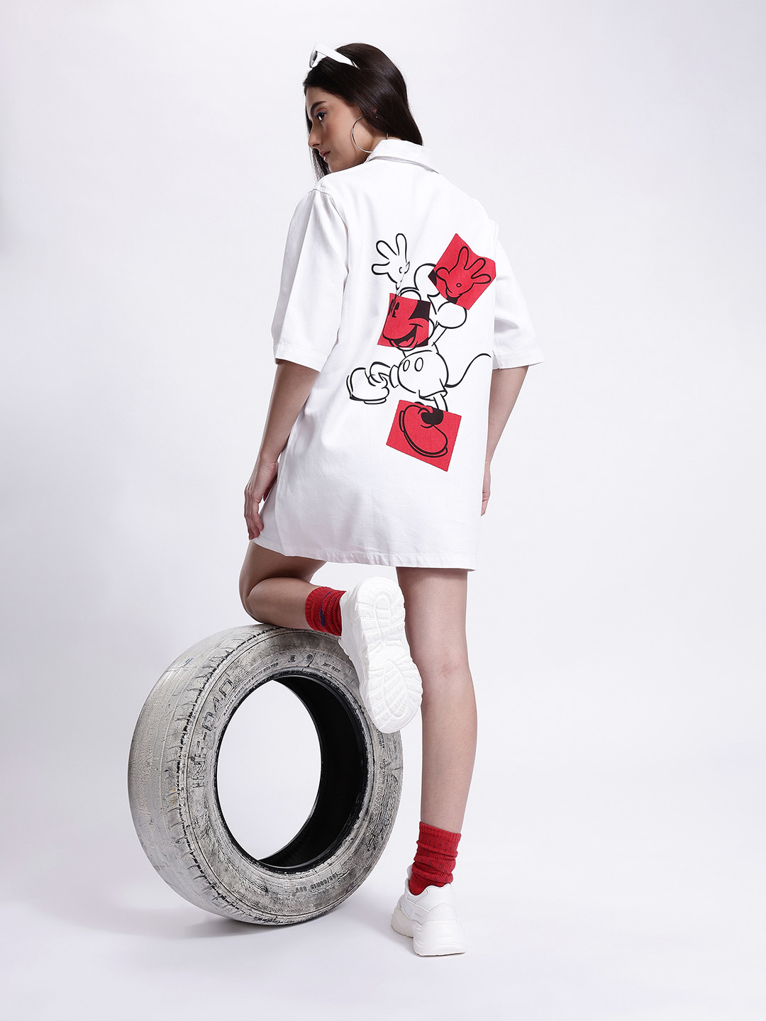 Kook N Keech Mickey Mouse Print Cotton Mini Shirt Dress