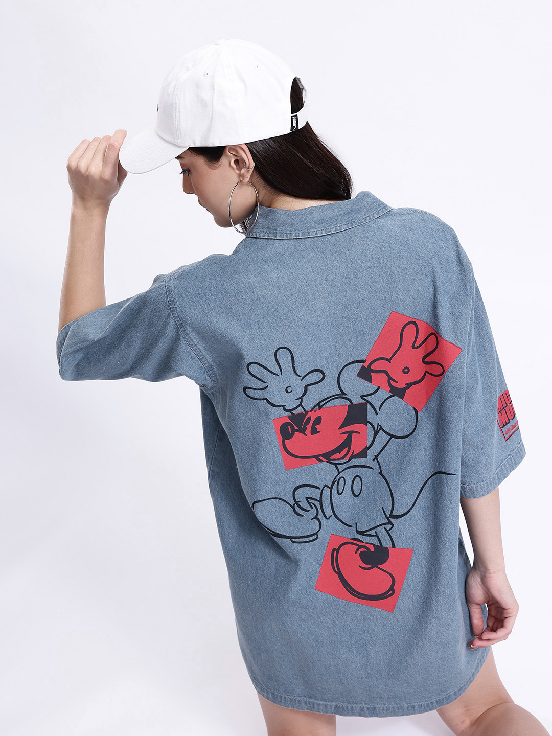 Kook N Keech Mickey Mouse Print Chambray Mini Shirt Dress
