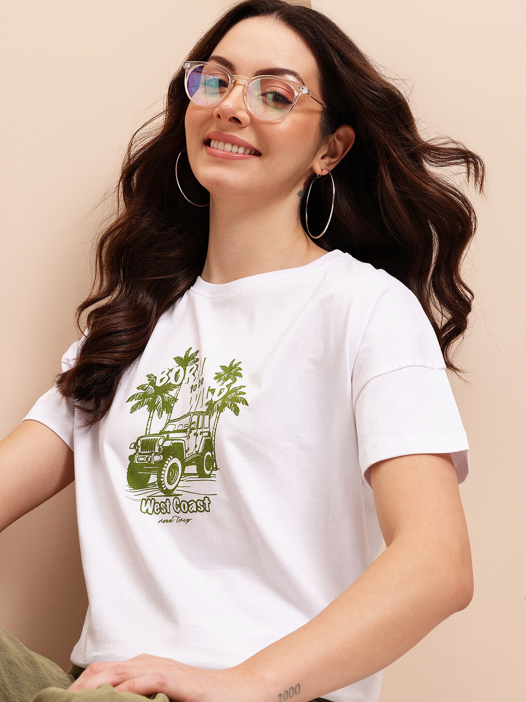 Mast & Harbour Printed Drop-Shoulder Sleeves Pure Cotton T-shirt