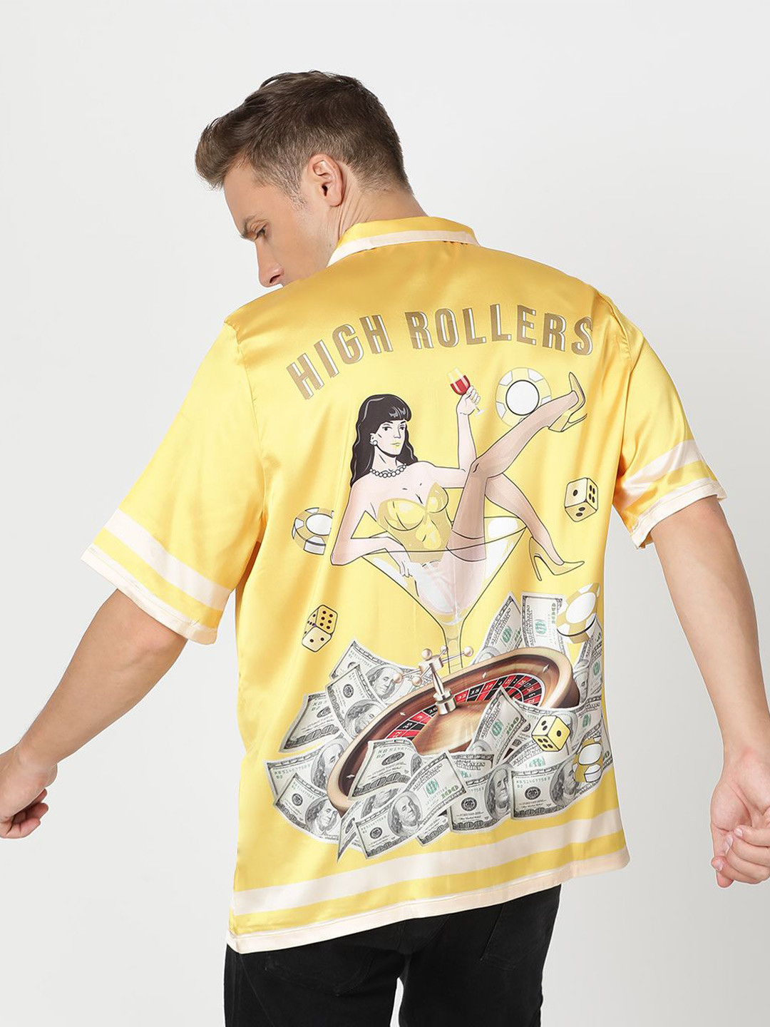 CLUBHAVANA Casino Chic Comfort Fit Graphic Printed Premium Soft Satin Casual Shirt