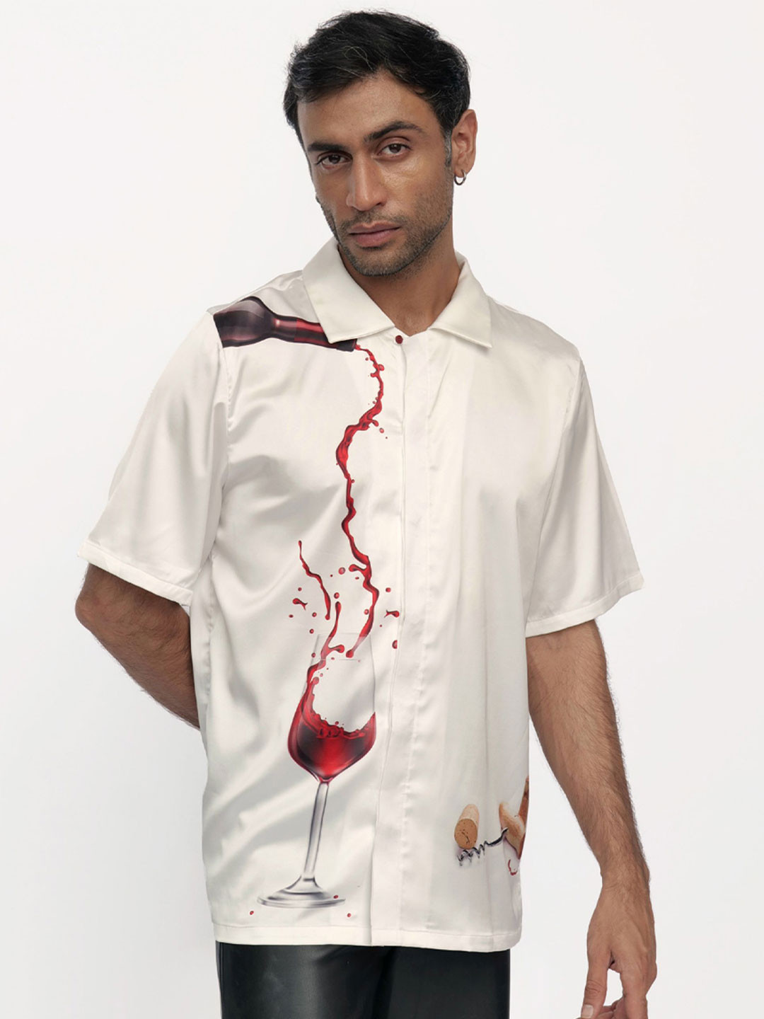 CLUBHAVANA Wine Serenade Comfort Graphic Printed Premium Soft Satin Casual Shirt