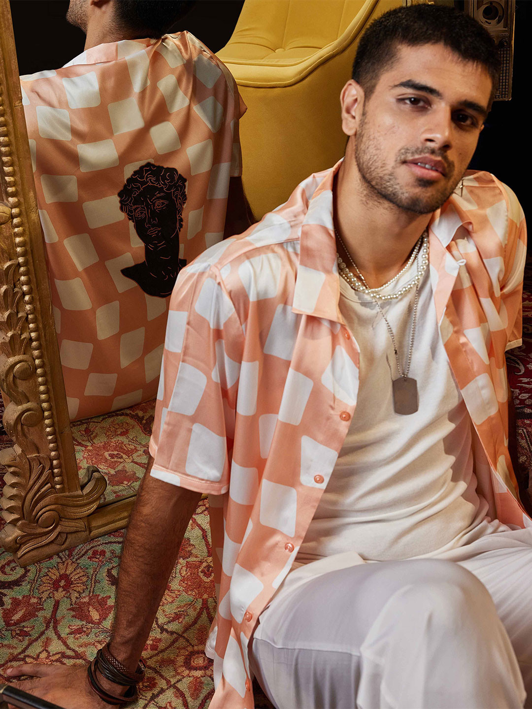 CLUBHAVANA Fuzzy Checkers Comfort Checked Premium Soft Satin Casual Shirt