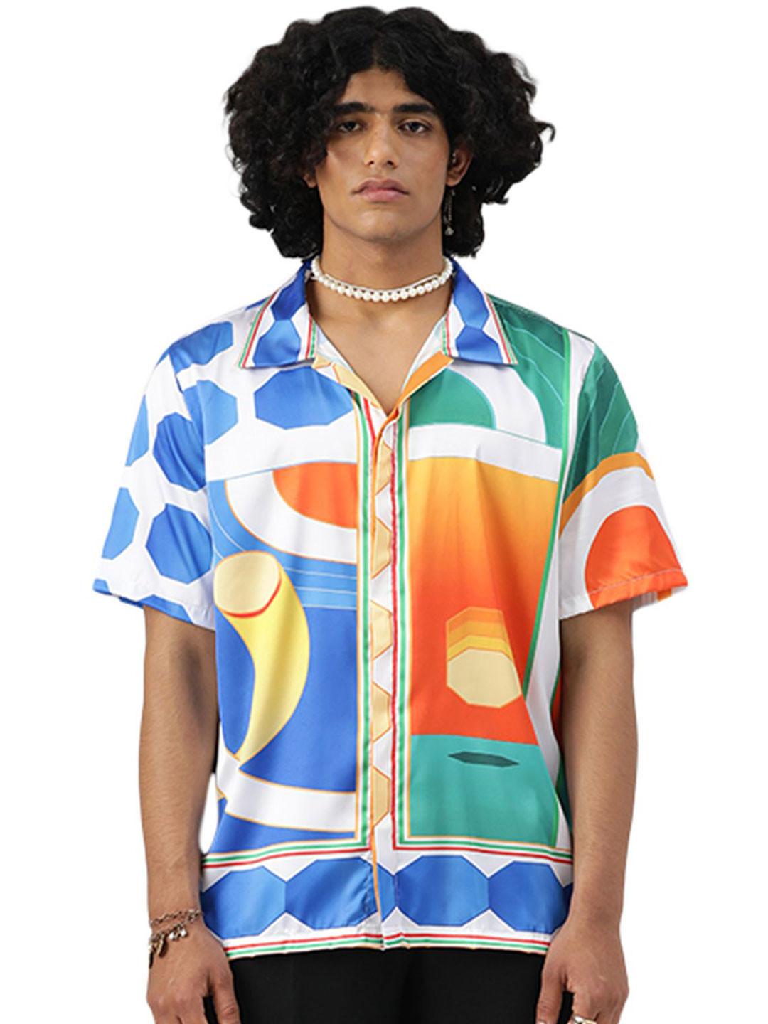 CLUBHAVANA Men Vibrant Visions Comfort Relaxed Fit Graphic Printed Satin Shirt