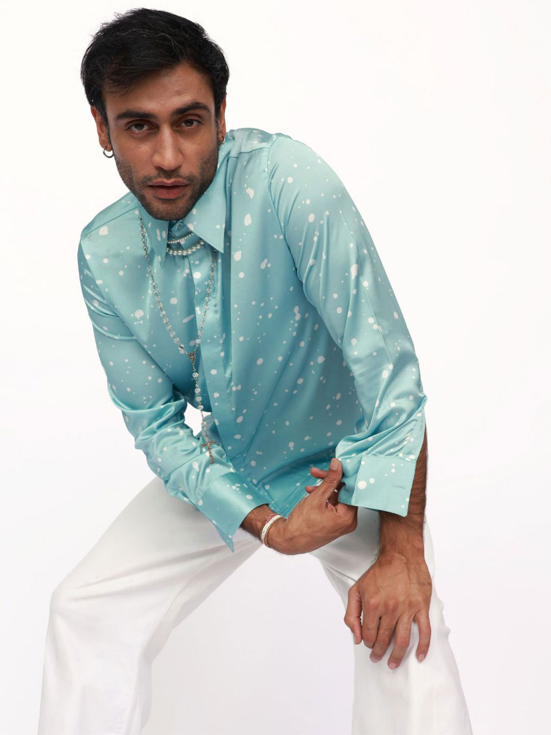 CLUBHAVANA Aqua Elegance Comfort Fit Graphic Printed Premium Soft Satin Casual Shirt