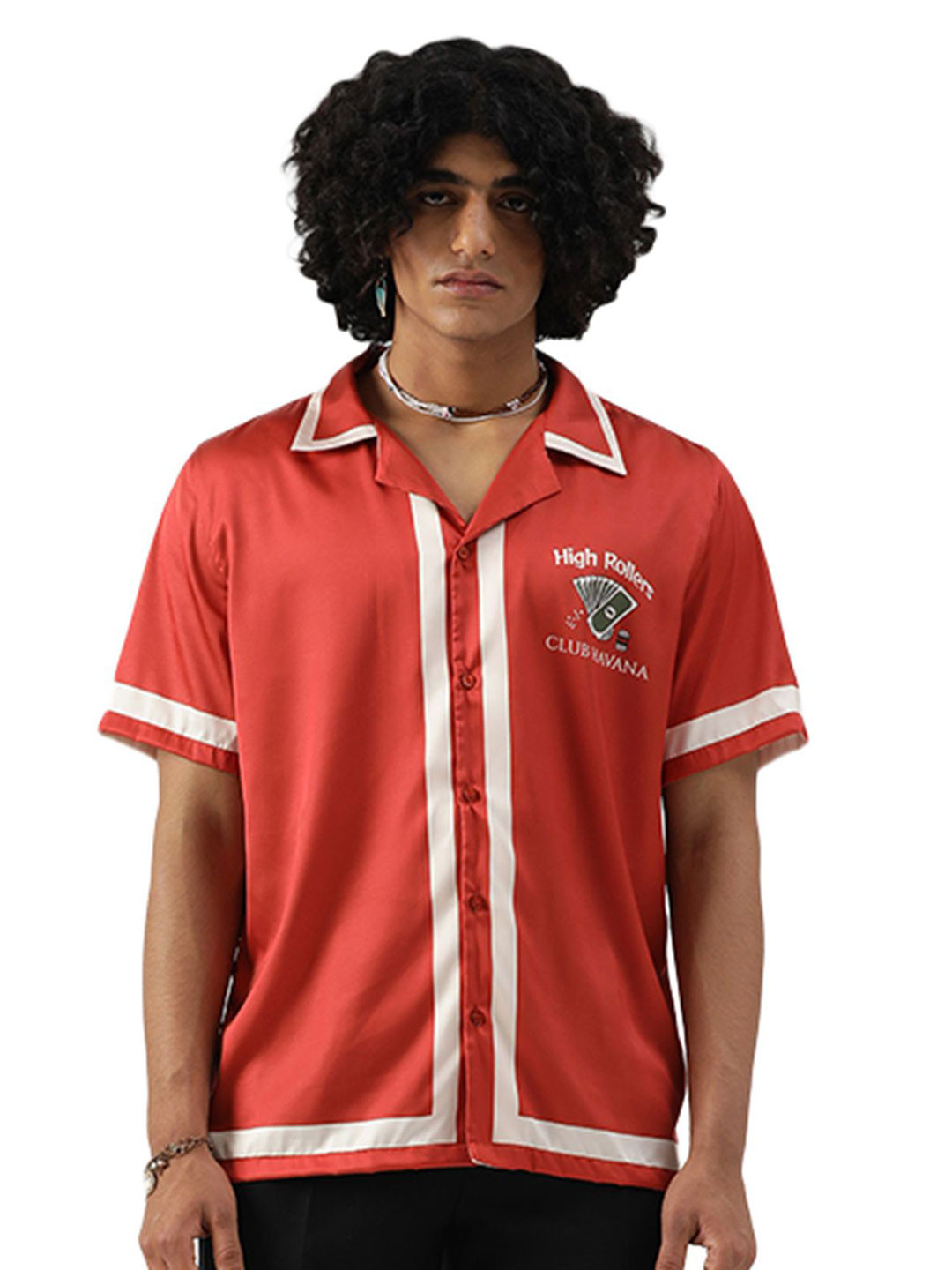 CLUBHAVANA Royal Flush Comfort Printed Cuban Collar Premium Soft Satin Casual Shirt