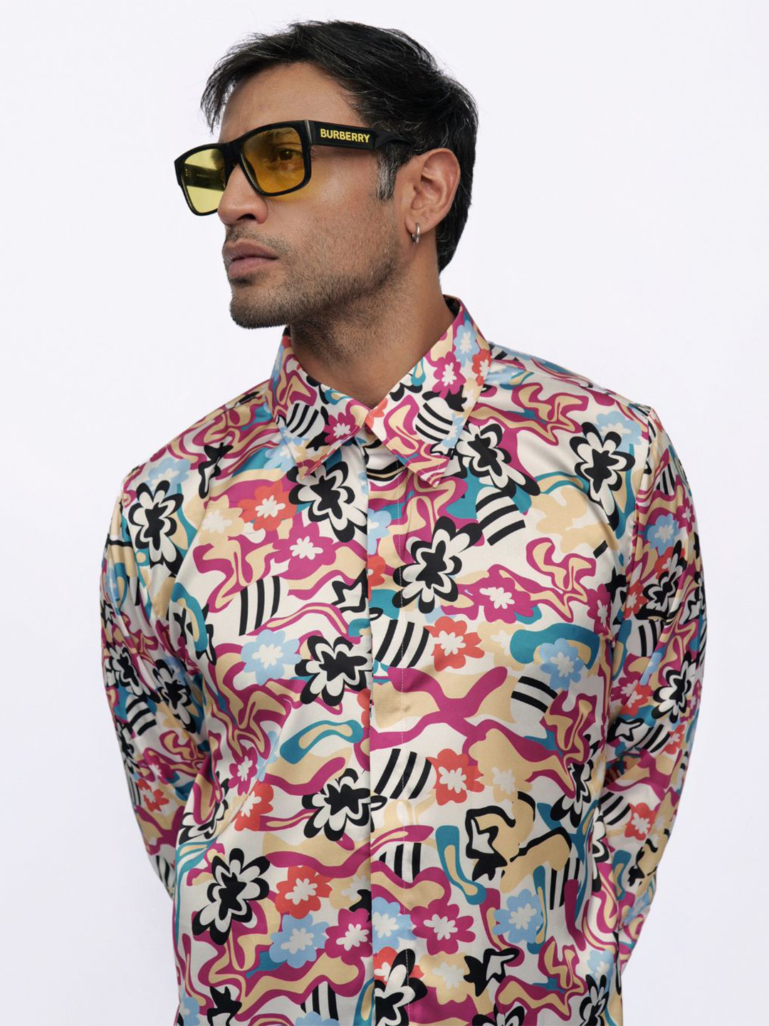 CLUBHAVANA Floral Fusion Comfort Fit Floral Printed Premium Soft Satin Casual Shirt