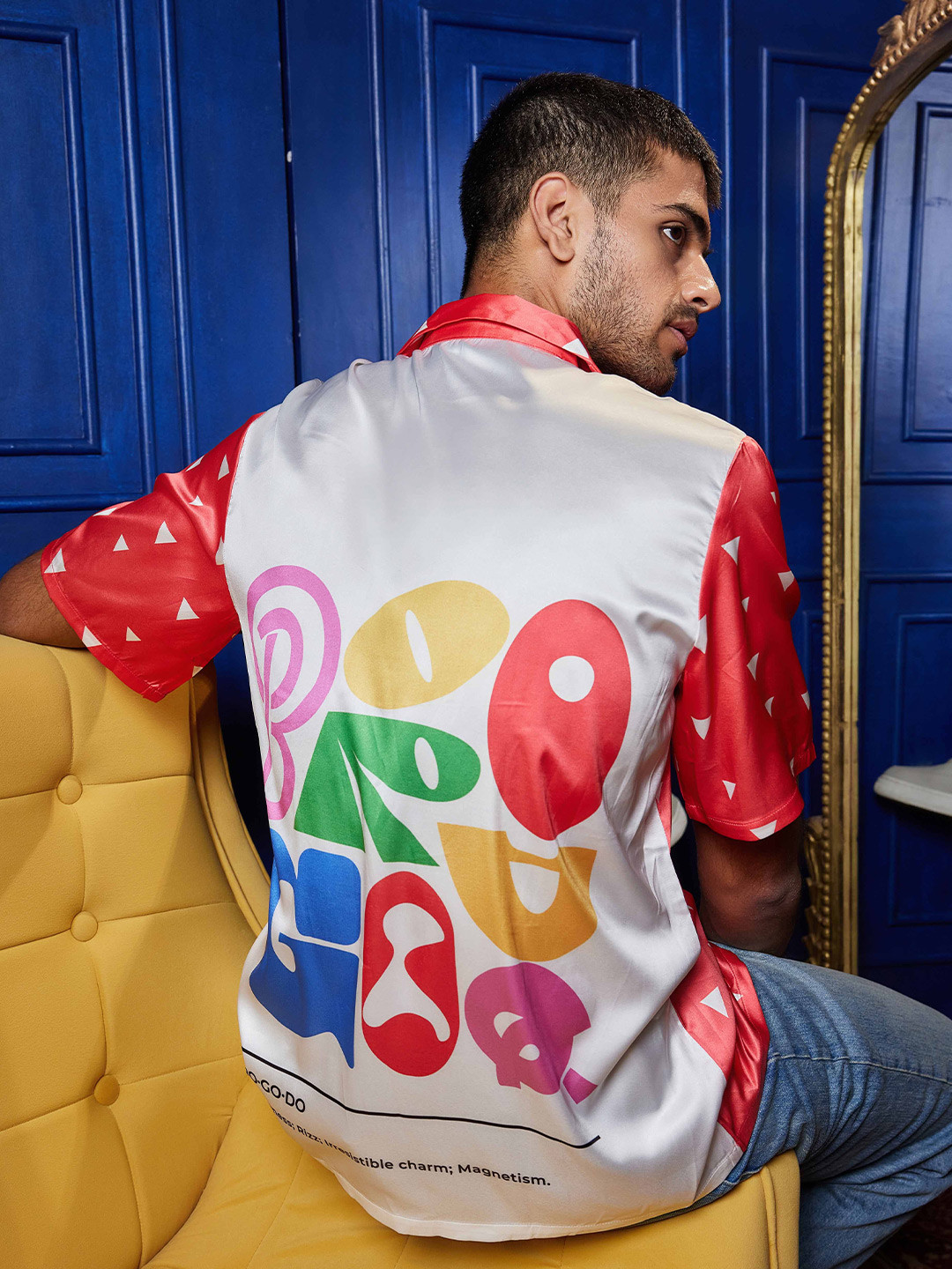 CLUBHAVANA Scarlet Statement Comfort Fit Geometric Printed Premium Soft Satin Casual Shirt