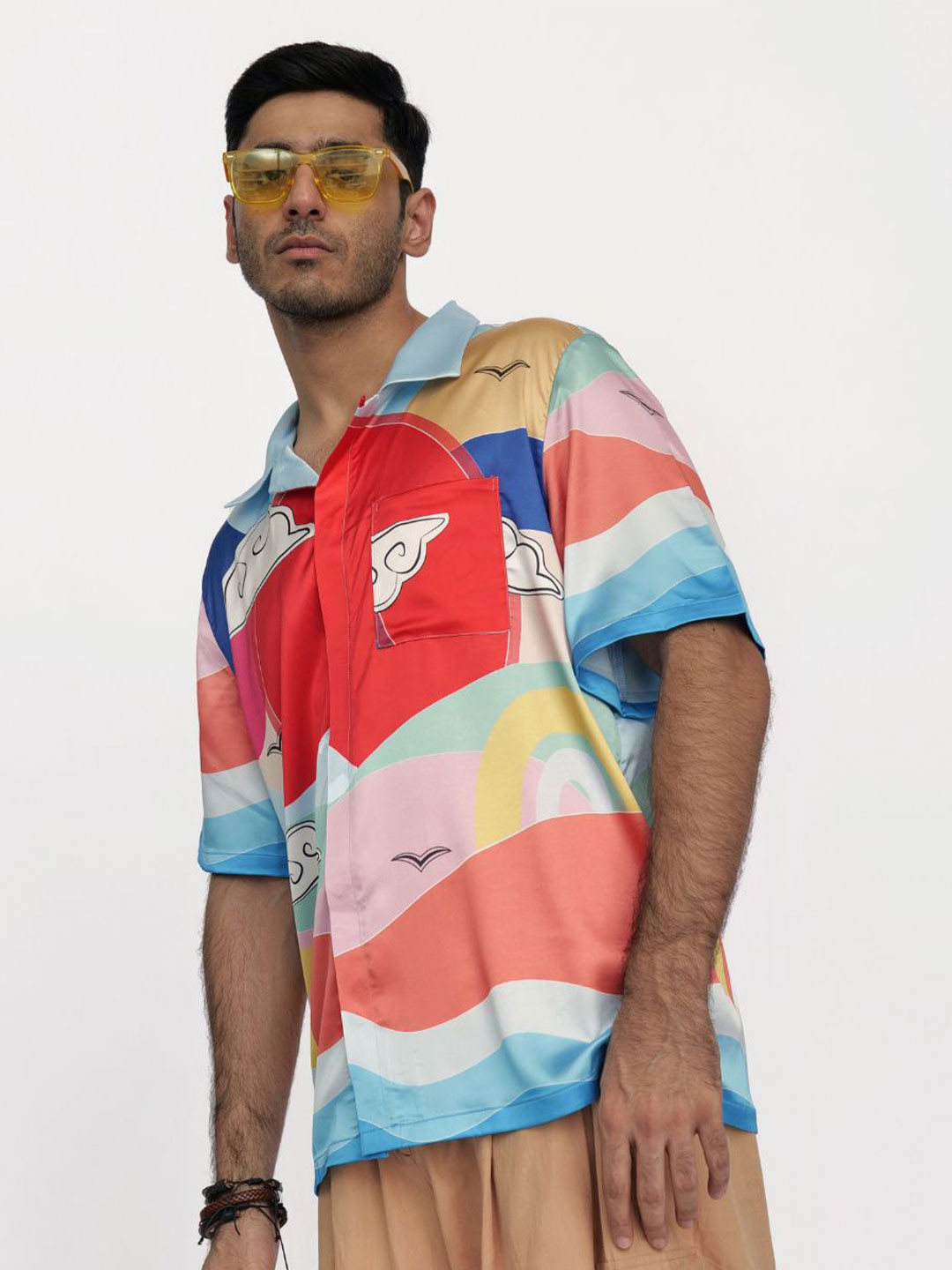 CLUBHAVANA Radiant Harmony Comfort Fit Abstract Printed Premium Soft Satin Casual Shirt
