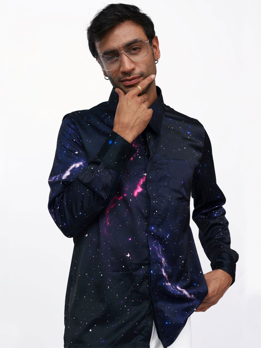 CLUBHAVANA Skyline Dreamscape Comfort Fit Graphic Printed Premium Soft Satin Casual Shirt