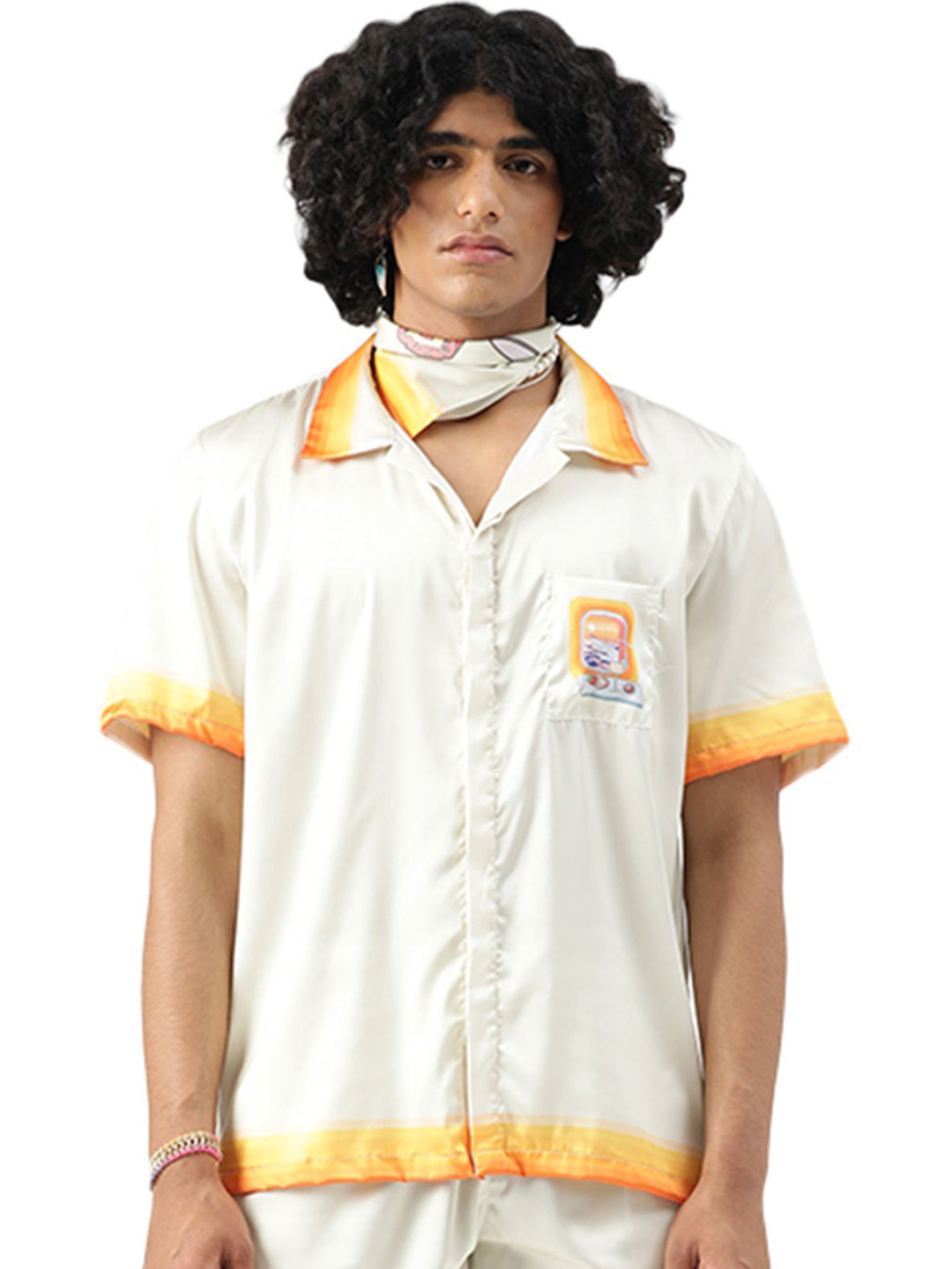 CLUBHAVANA Horizon Comfort Spread Collar Graphic Printed Premium Soft Satin Casual Shirt