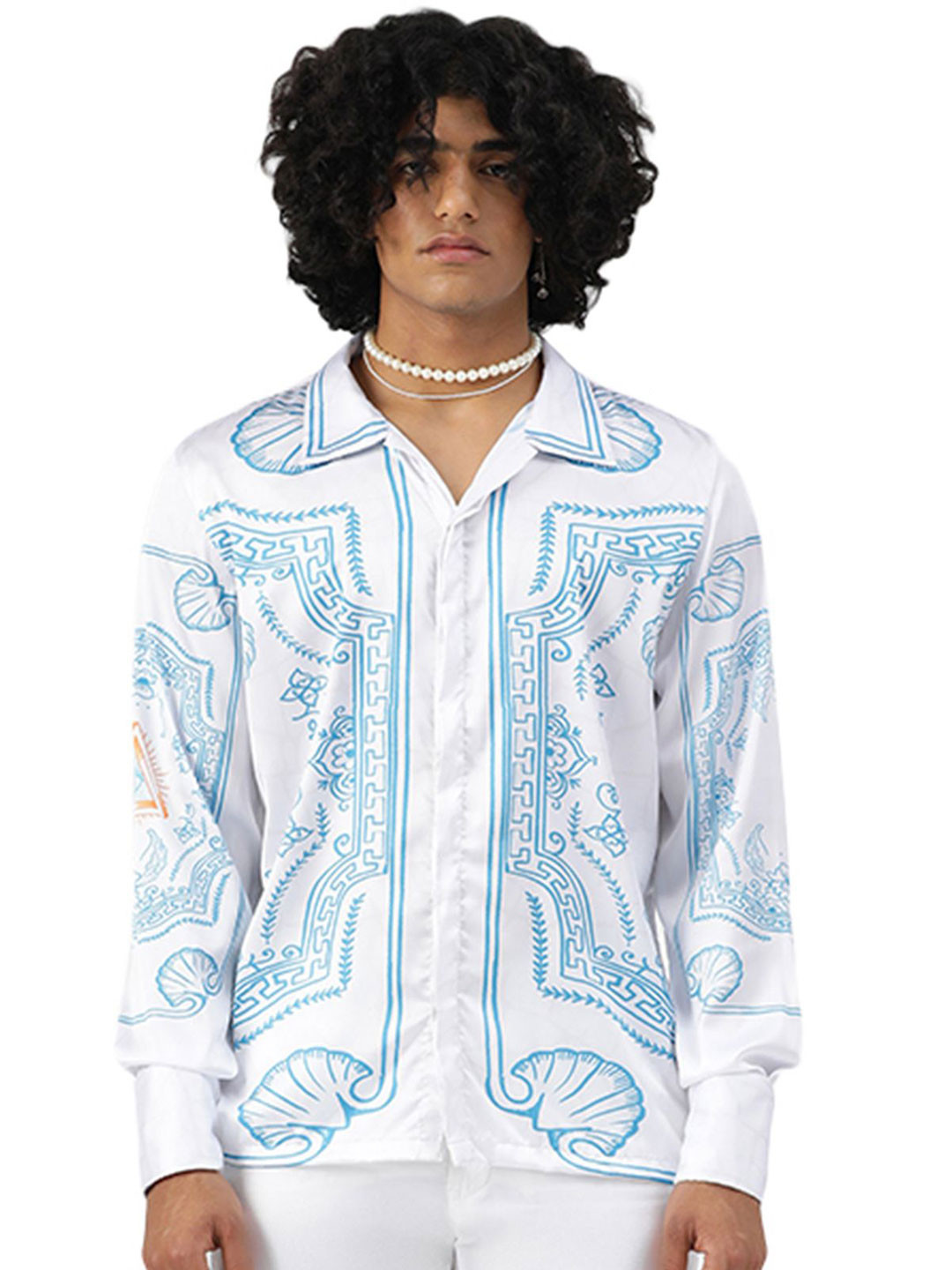 CLUBHAVANA Luxe Line Comfort Fit Ethnic Motifs Printed Premium Soft Satin Casual Shirt