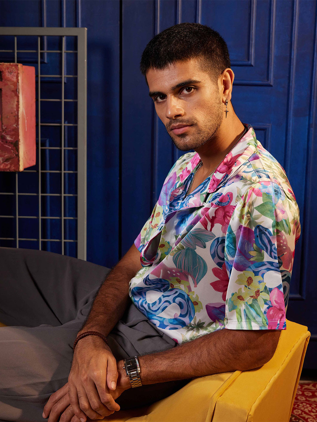 CLUBHAVANA Garden Gala Comfort Floral Printed Premium Soft Satin Casual Shirt