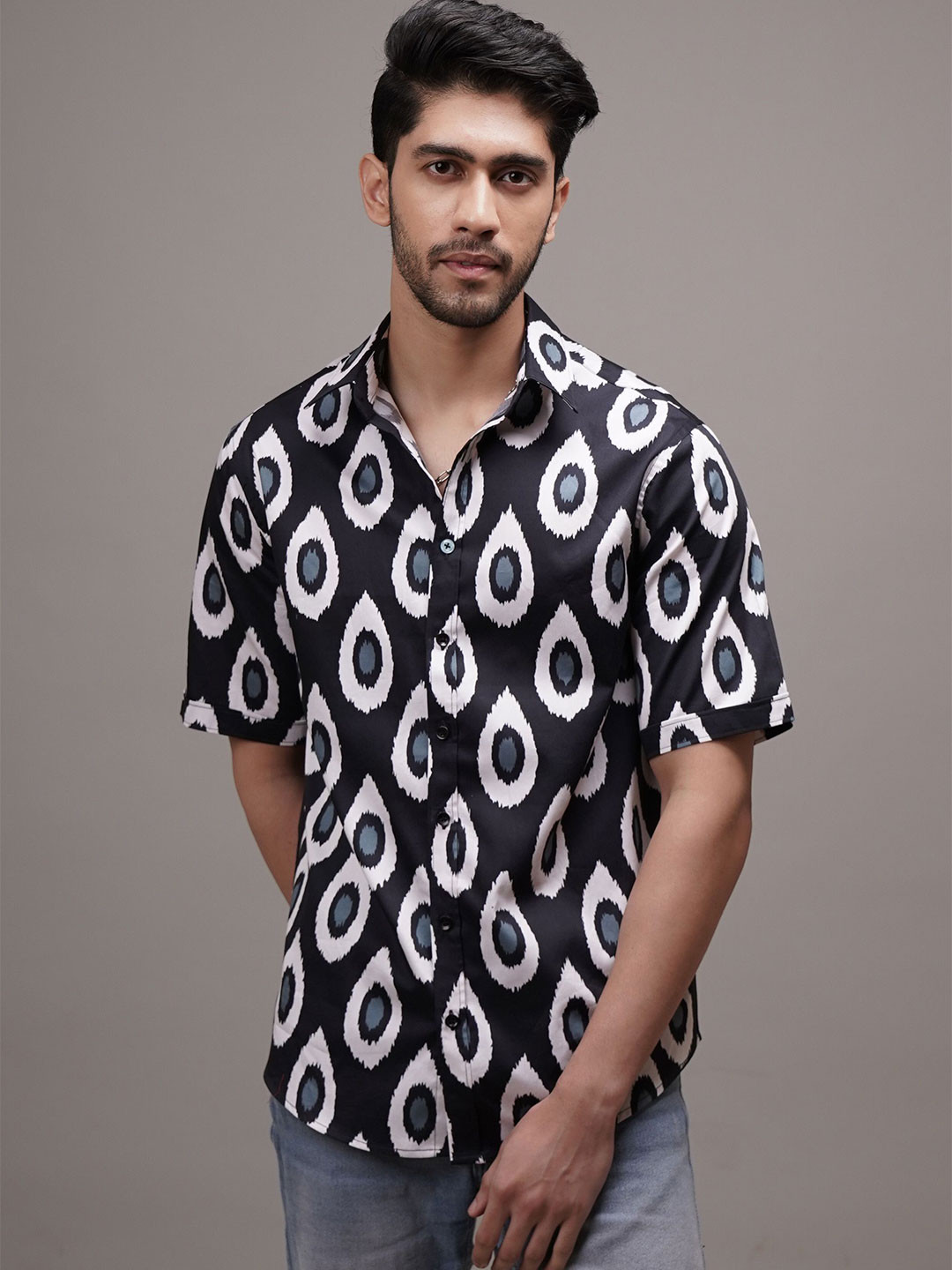 CLUBHAVANA Comfort Fit Ember Essence Printed Spread Collar Cotton Casual Shirt