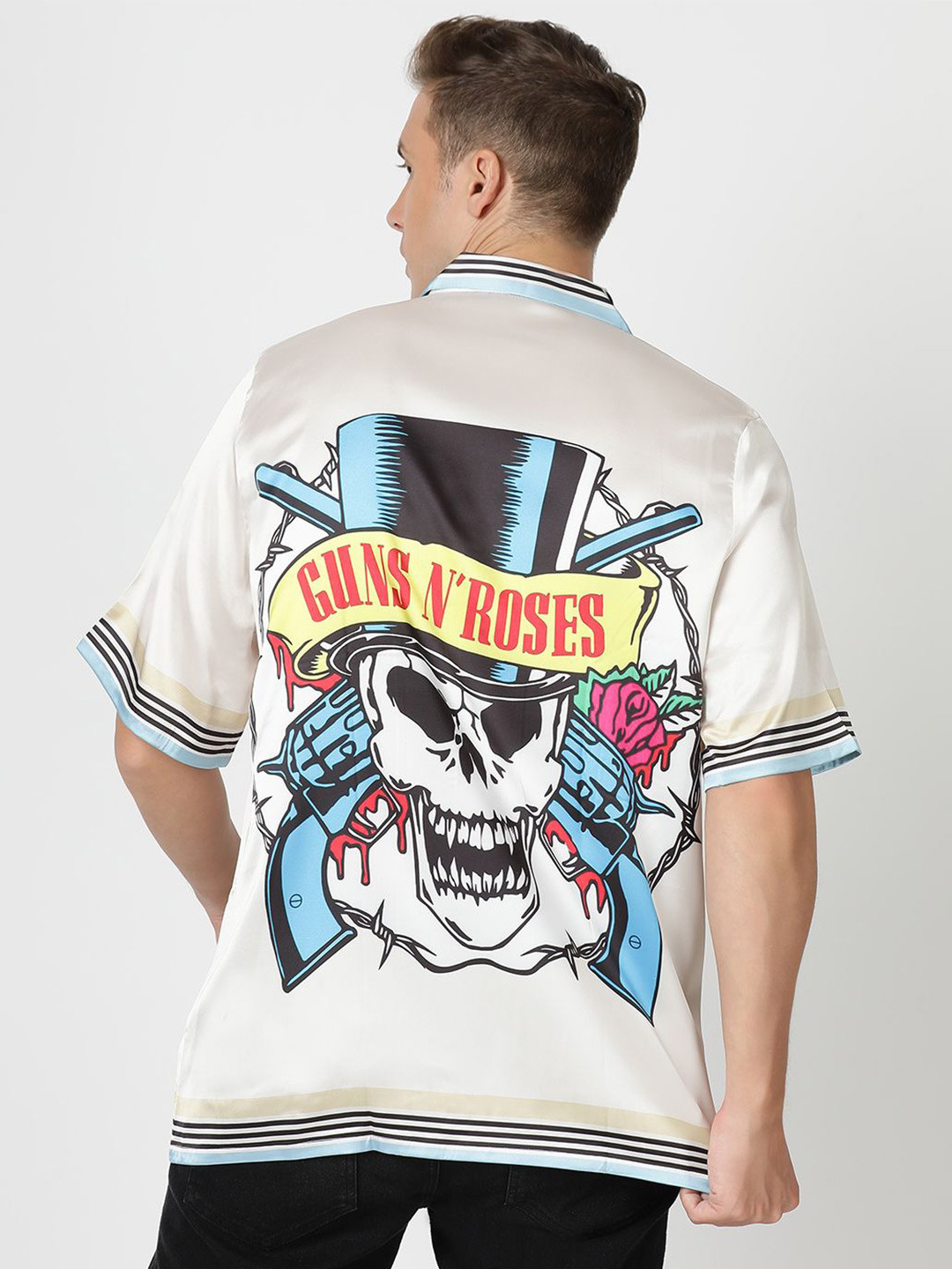 CLUBHAVANA Rock Rebel Comfort Relaxed Fit Graphic Printed Premium Soft Satin Casual Shirt