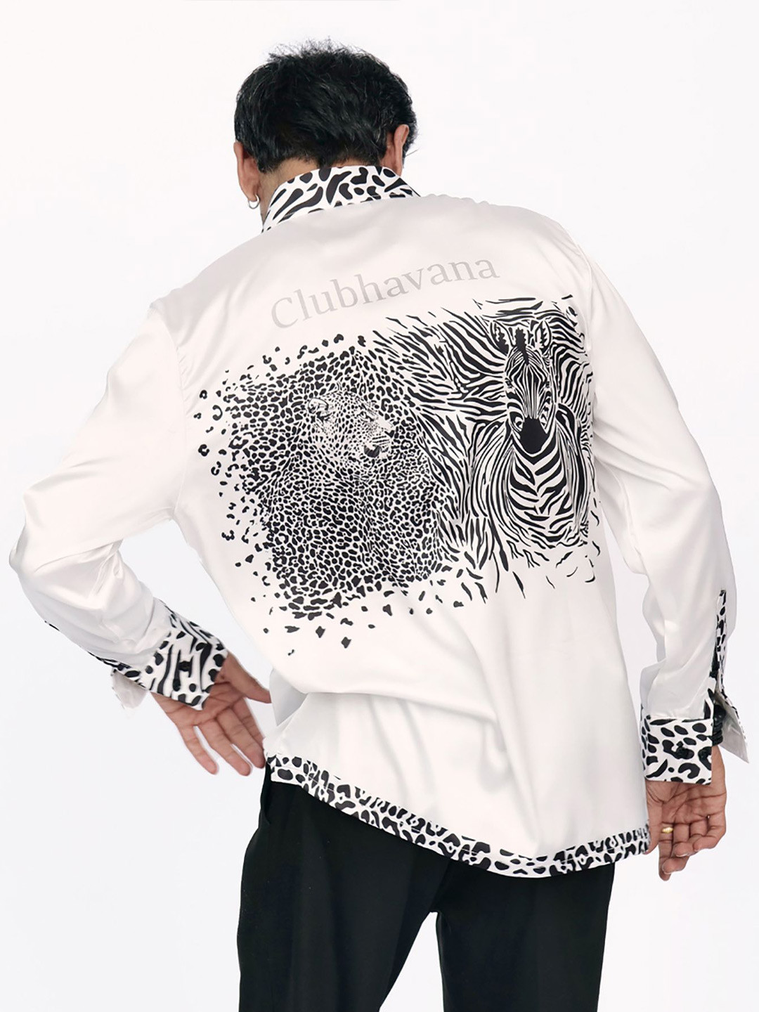 CLUBHAVANA Wild Luxe Comfort Relaxed Fit Graphic Printed Premium Soft Satin Casual Shirt