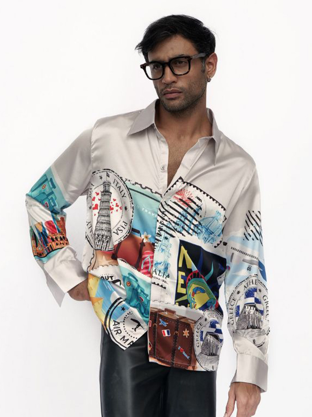 CLUBHAVANA Wanderlust Impressions Comfort Fit Graphic Printed Premium Soft Satin Shirt