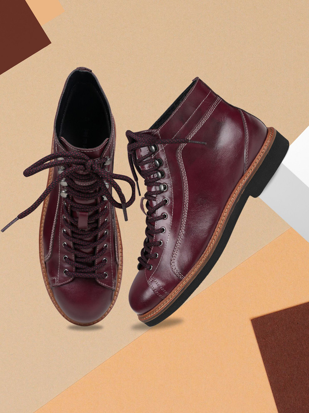 EZOK Men Leather Casual Bordo Boots