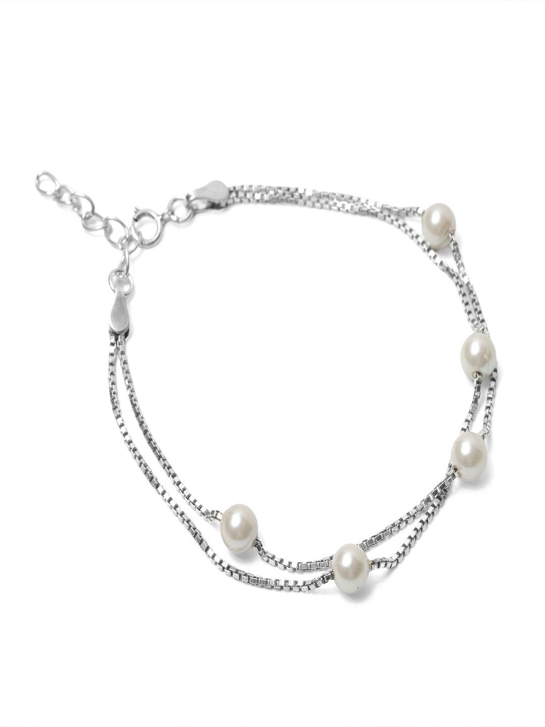 Paavni Girls Sterling Silver Mother of Pearl Rhodium-Plated Charm Bracelet