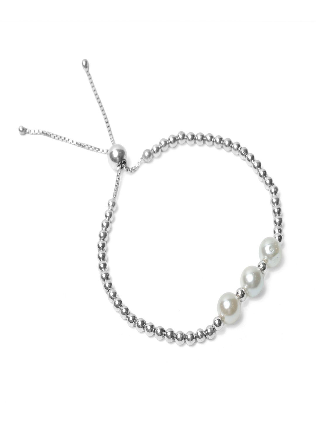 Paavni Girls Sterling Silver Mother of Pearl Handcrafted Rhodium-Plated Charm Bracelet