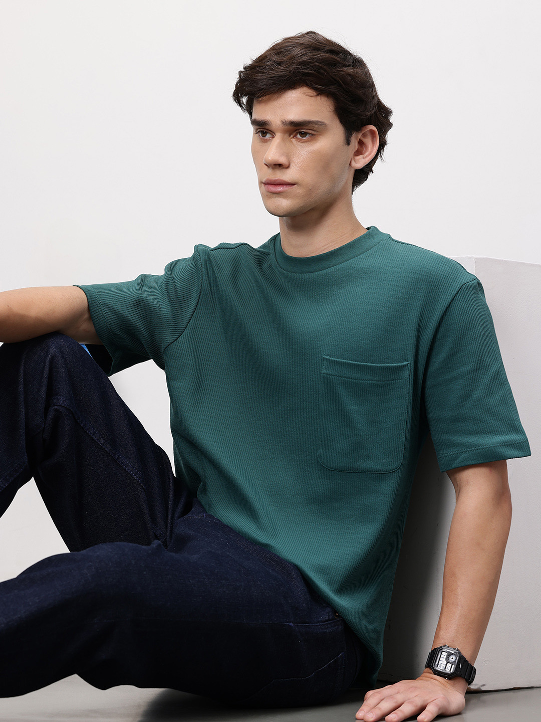 ether Grower Men Round Neck Ribbed Organic Cotton Relaxed Fit T-shirt