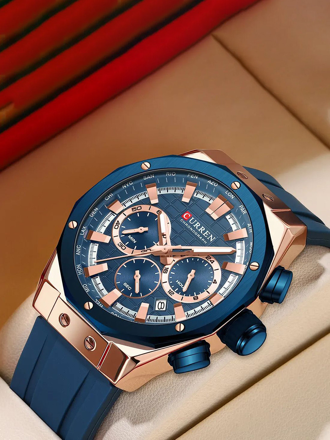 Curren Men Brass Patterned Dial Analogue Watch CR-8464-Blue RG