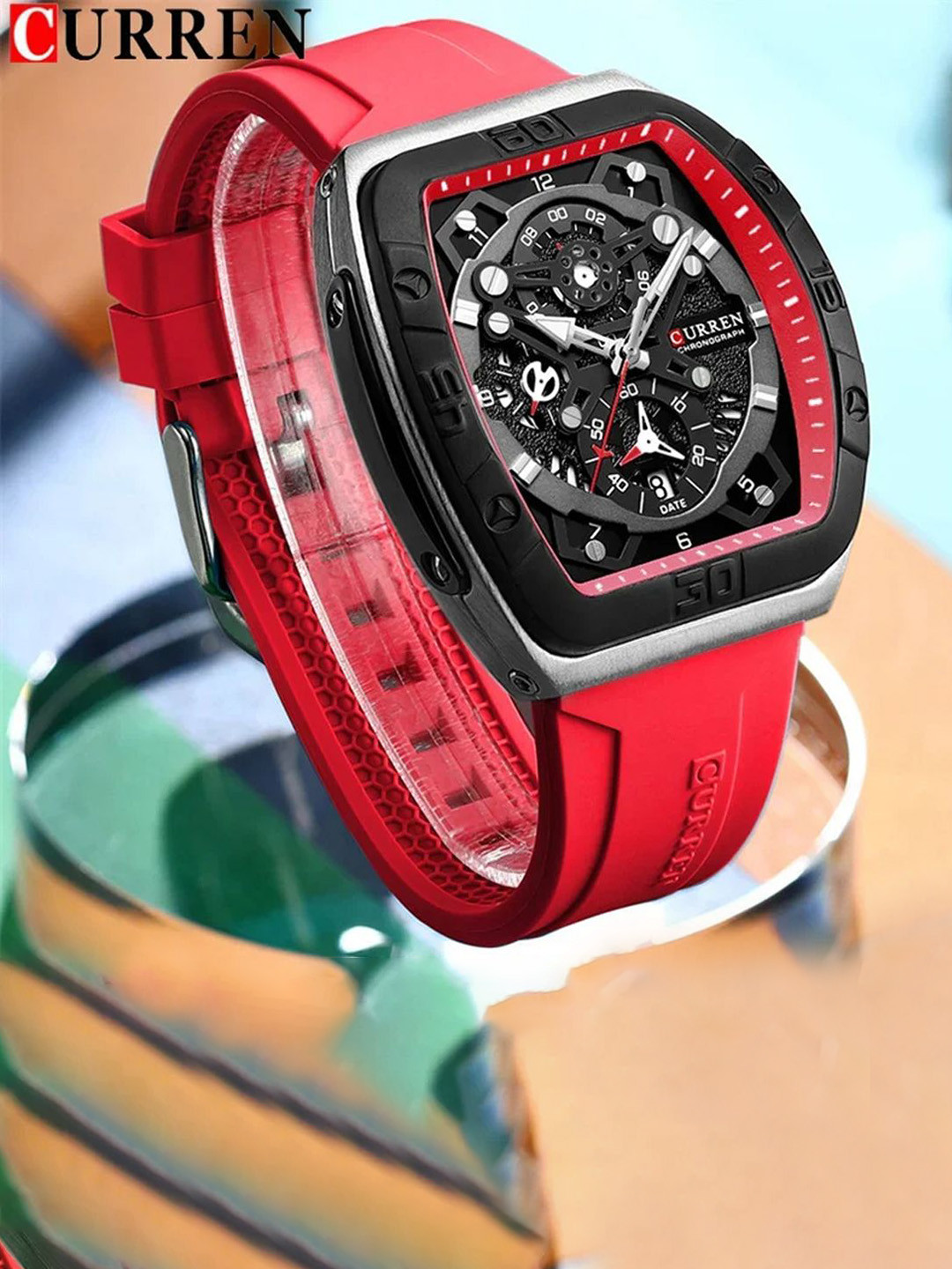 Curren Men Brass Embellished Dial & Wrap Around Straps Analogue Watch CR-8443-Red