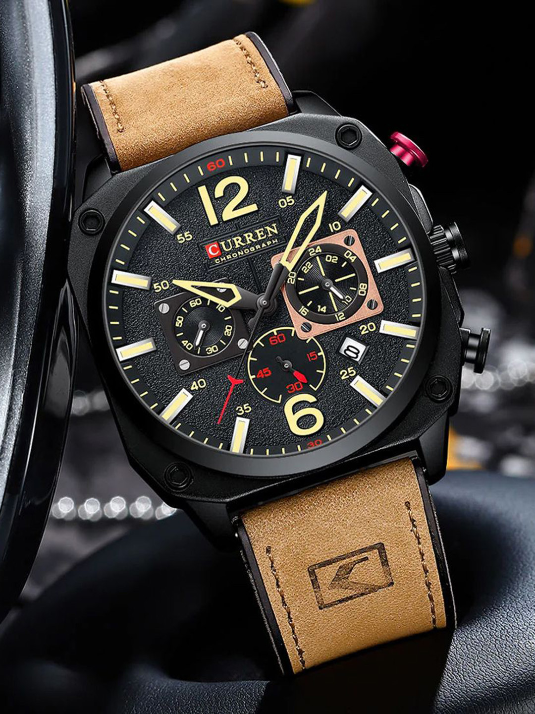 Curren Men Brass Dial & Leather Wrap Around Straps Analogue Watch CR-8398-Brown