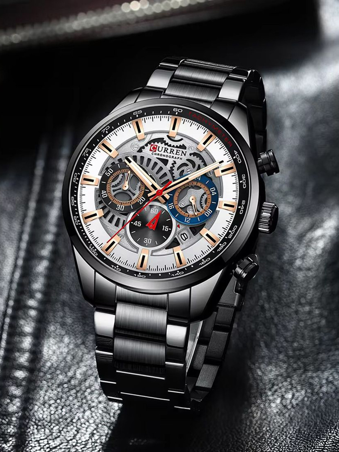 Curren Men Brass Dial & Stainless Steel Wrap Around Analogue Watch CR-8391-Black-White