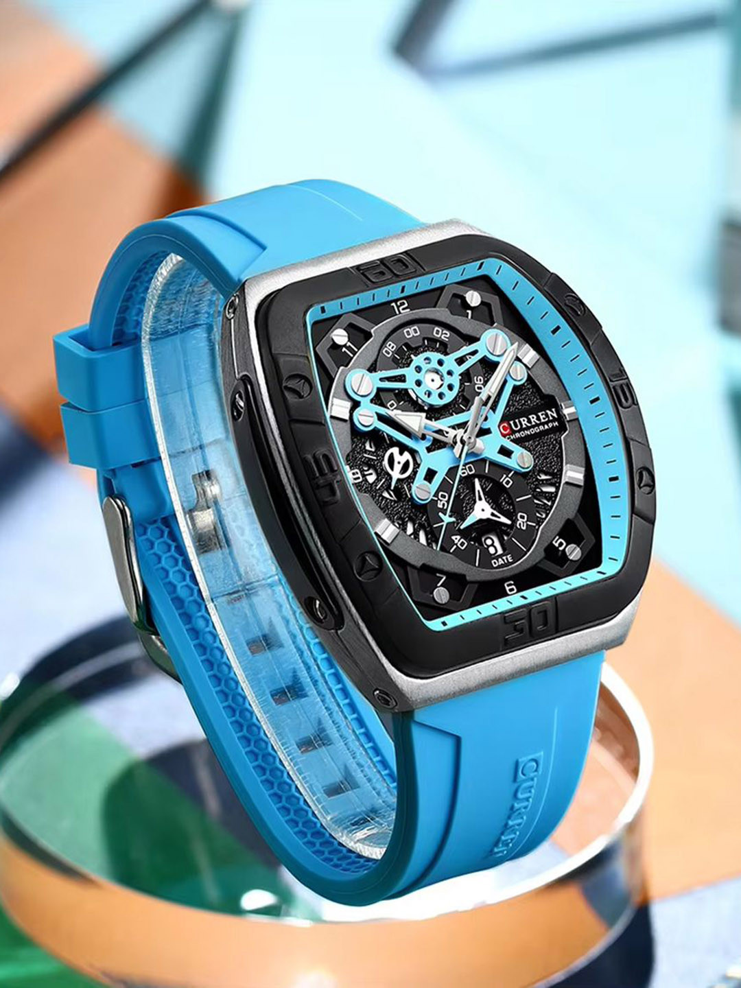 Curren Men Dial & Wrap Around Straps Analogue Watch CR-8443-Silver Blue