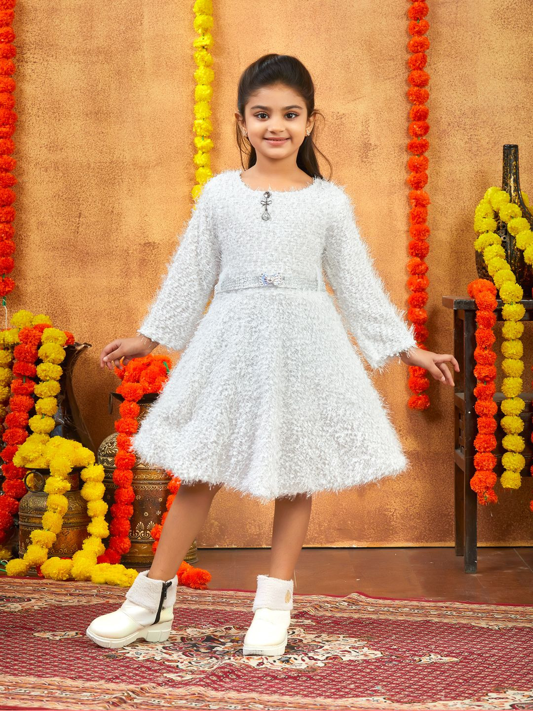 Aarika Girls Winter Woolen Woollen Jumper Dress With Belt