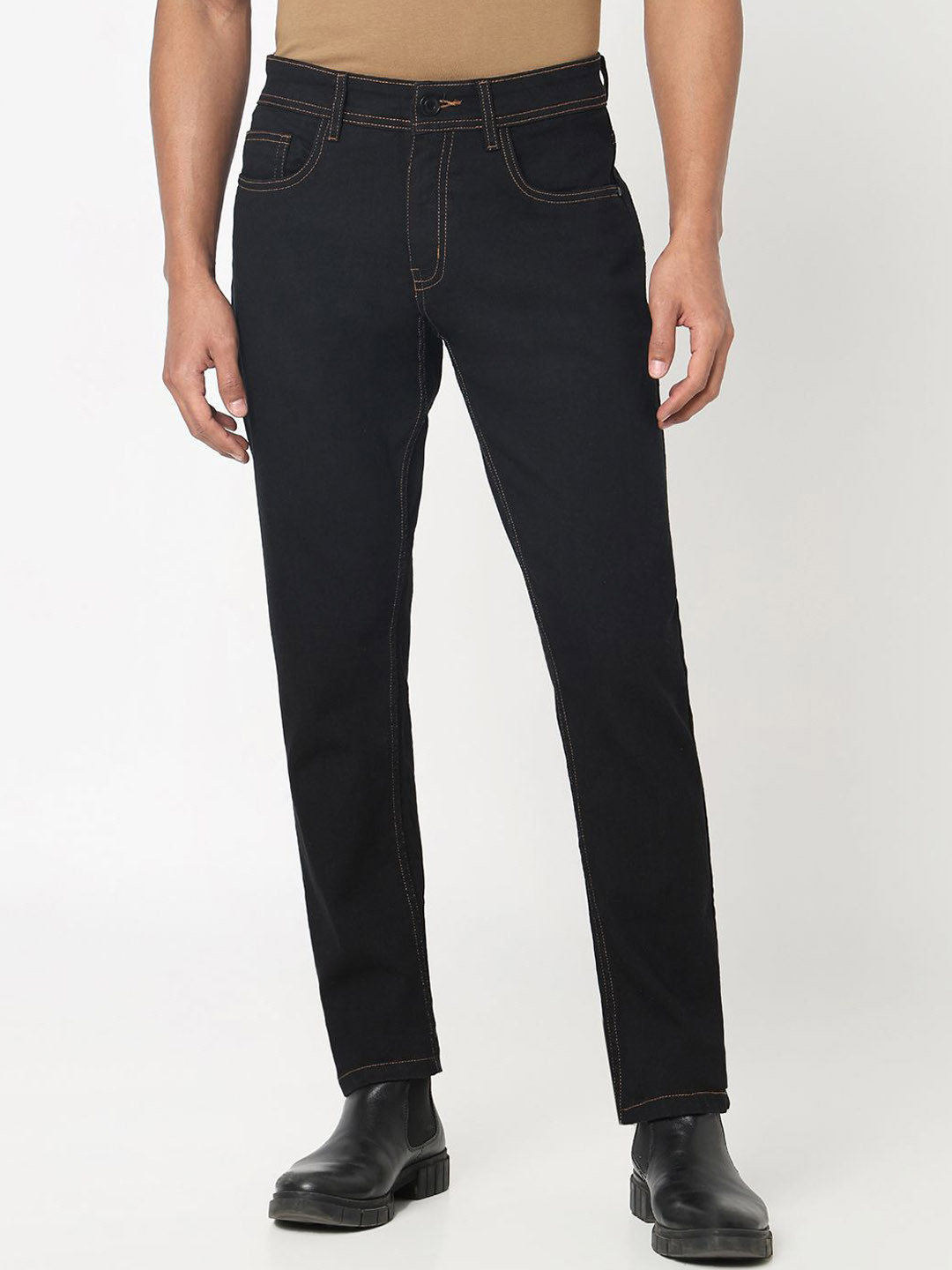 R&B Men Slim Fit Mid-Rise No Fade Cotton Jeans