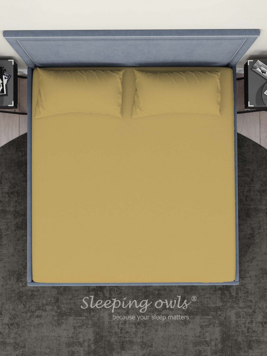 Sleeping Owls- because your sleep matters Gold-Toned 300 TC King Bedsheet with 2 Pillow Covers
