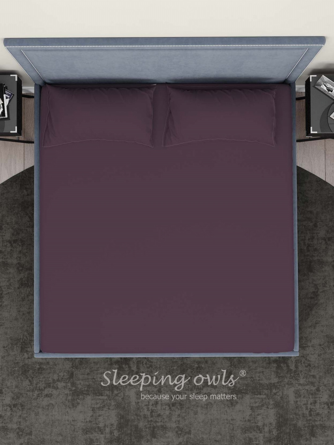Sleeping Owls- because your sleep matters Purple 300 TC King Bedsheet with 2 Pillow Covers