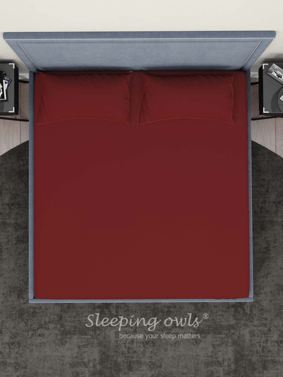 Sleeping Owls- because your sleep matters Maroon 300 TC King Bedsheet with 2 Pillow Covers