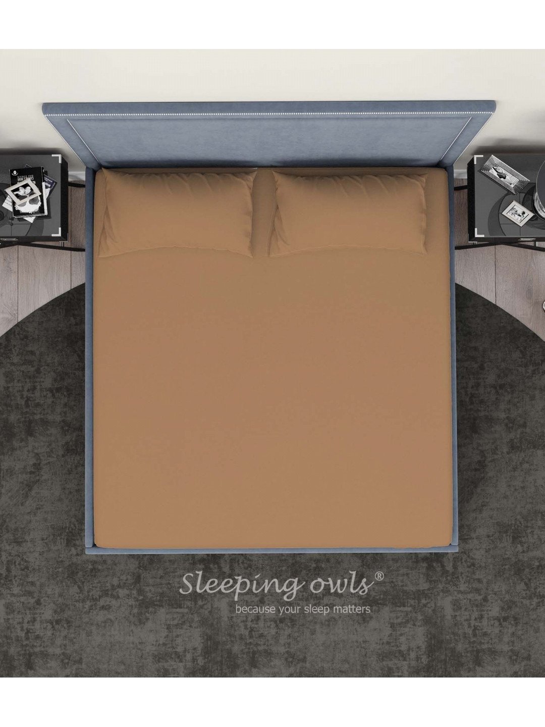 Sleeping Owls- because your sleep matters Brown 300 TC King Bedsheet with 2 Pillow Covers