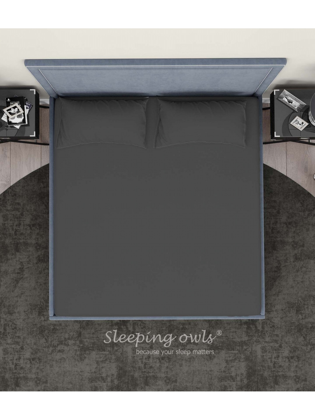Sleeping Owls- because your sleep matters Charcoal 300 TC King Bedsheet with 2 Pillow Covers