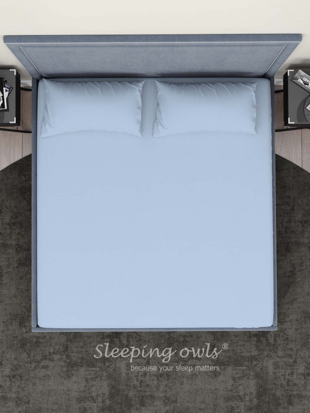Sleeping Owls- because your sleep matters Blue 300 TC King Bedsheet with 2 Pillow Covers