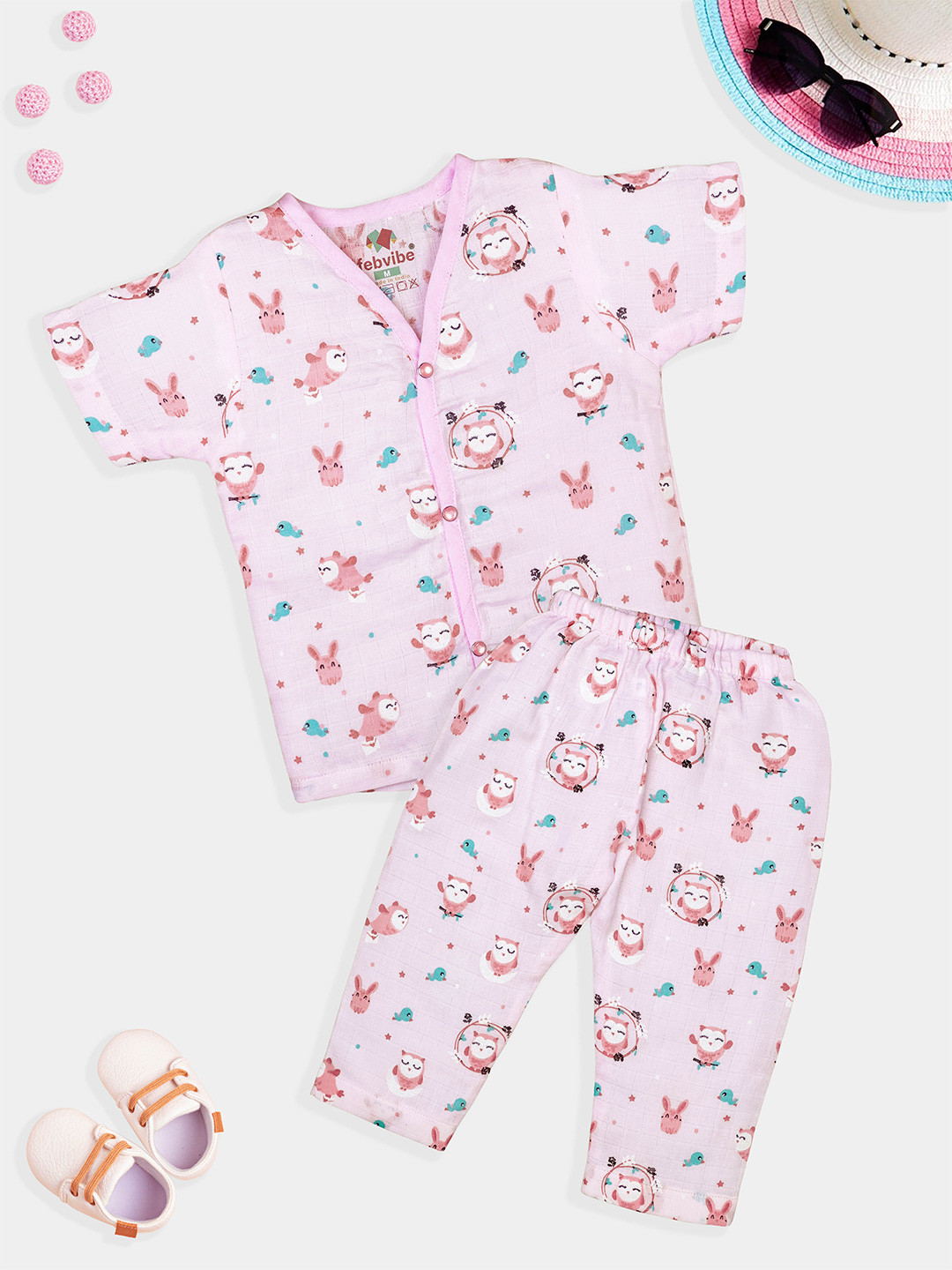 FEBVIBE Unisex Kids Printed Shirt with Pyjamas