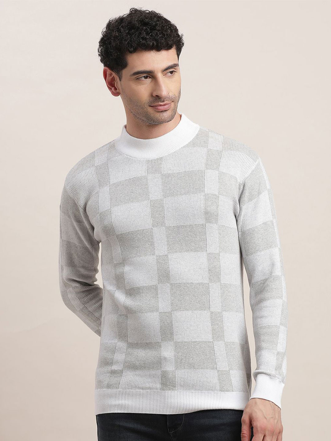 Turtle Men Checked High Neck Pullover
