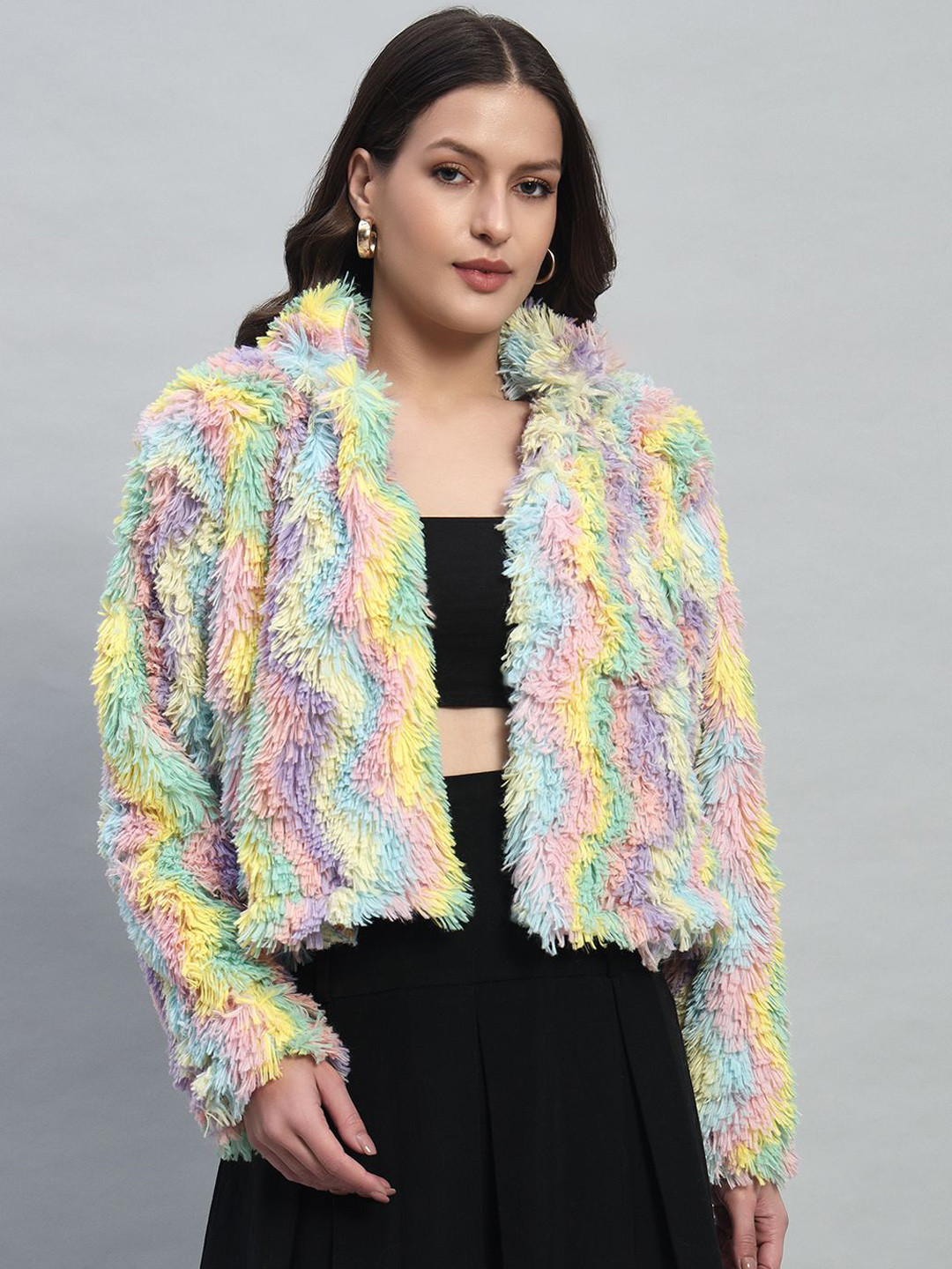 BROOWL Women Single-Breasted Fur Overcoat